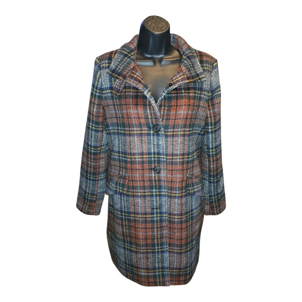 Lauren Ralph Lauren Plaid Wool Blend Coat Womens 2 Peacoat Jacket Fall Winter